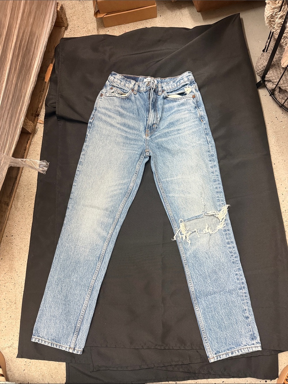 Re/Done 70’s straight jeans 26 worn medium RAF distressed knee Organic Cotton